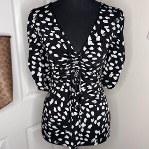 PerSeption Women Black and White Ruched Sleeve Top